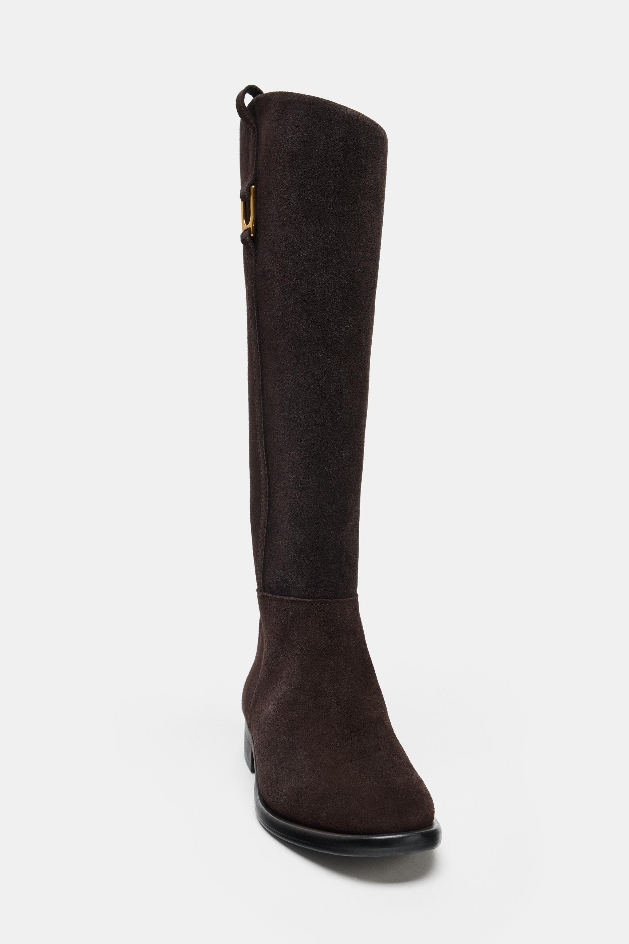 FLAT SPLIT LEATHER RIDING BOOTS